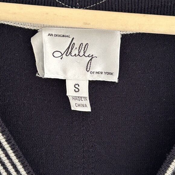 Milly of New York Knit Dress Size Small Black Ivory Stripe V-Neck Classic - Picture 5 of 12